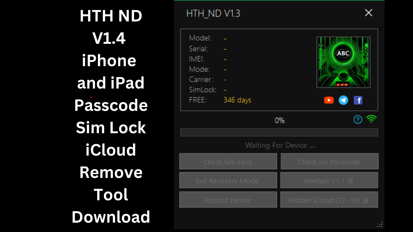 HTH ND V1.4 iPhone and iPad Passcode Sim Lock iCloud Remove Tool Download